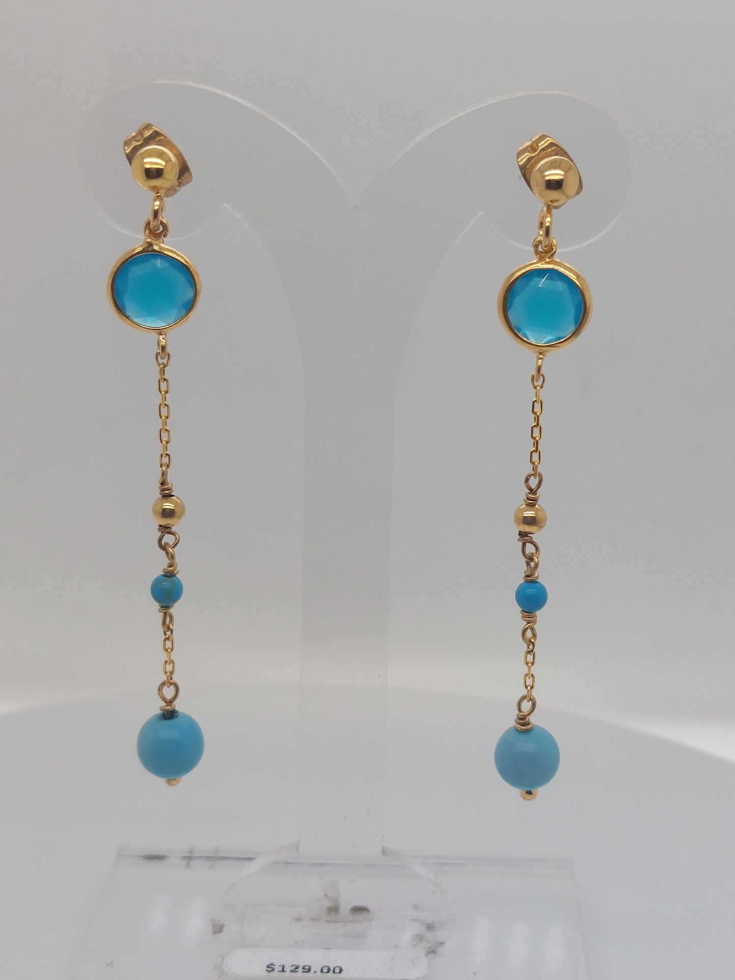 Turquoise & CZ Drop Earrings