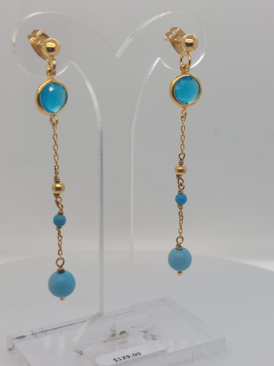 Turquoise & CZ Drop Earrings