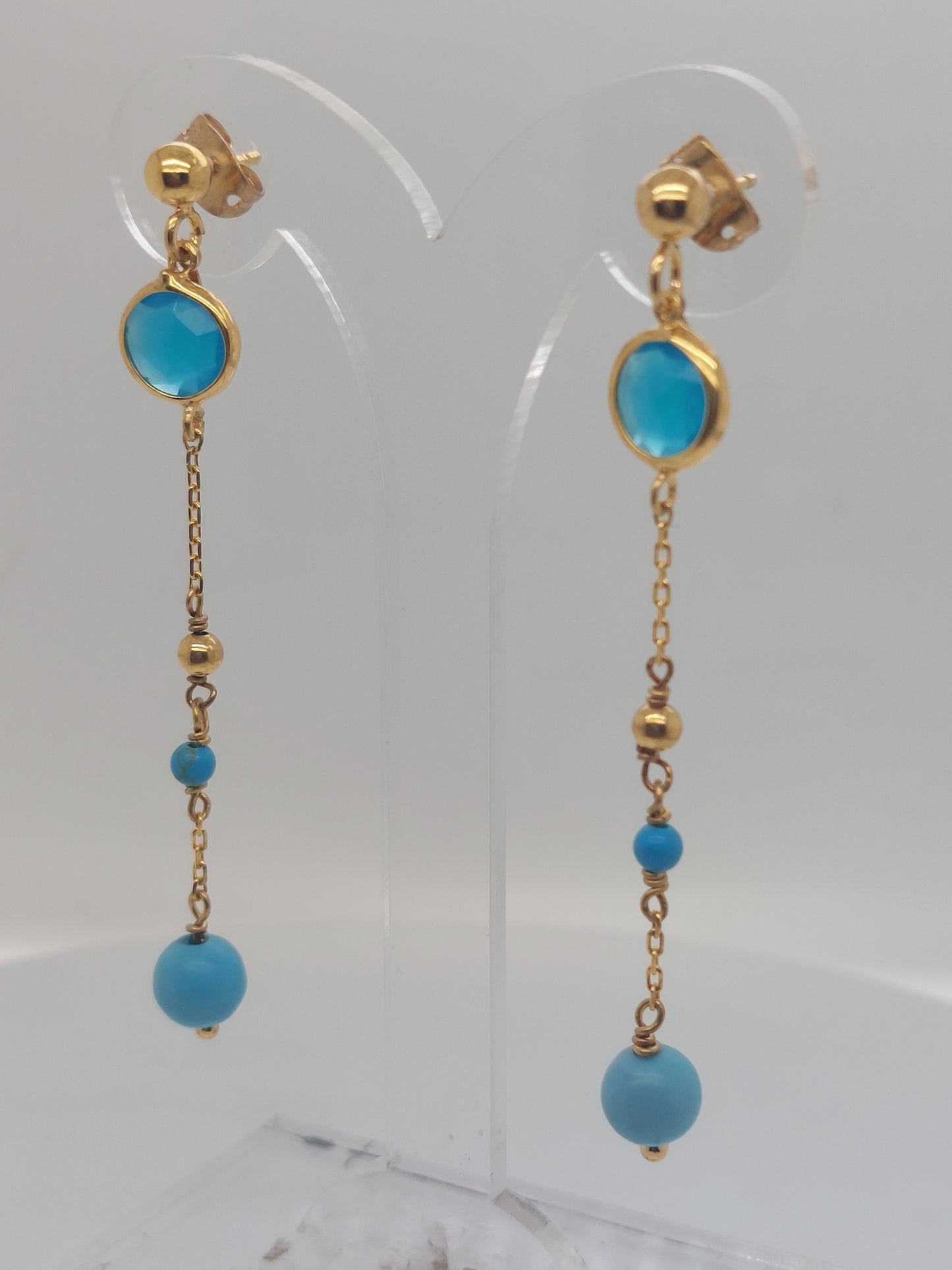 Turquoise & CZ Drop Earrings