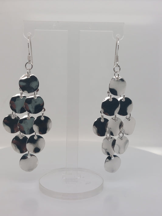 Silver Multi Disk Drop Earrings