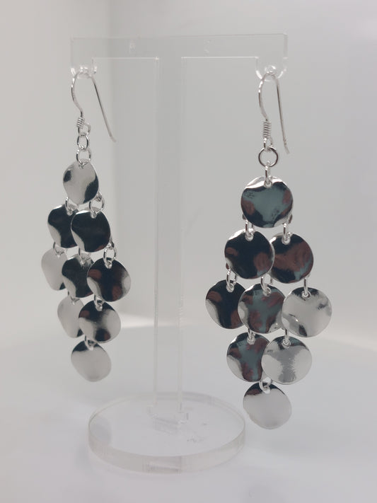 Silver Multi Disk Drop Earrings