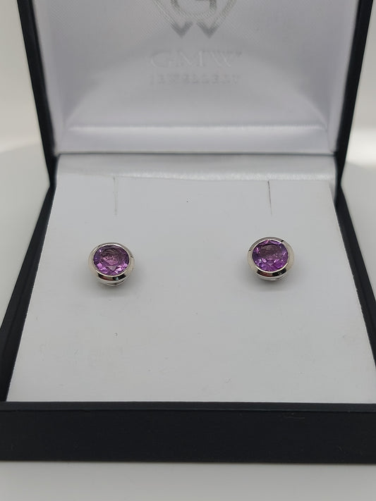 Round Amethyst Studs