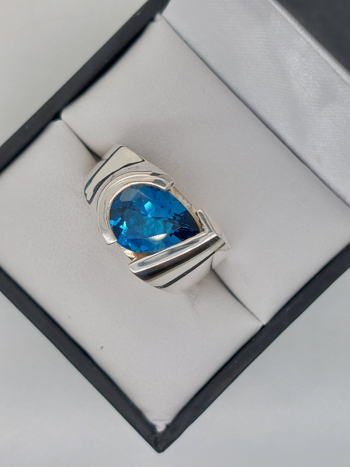 D-Shaped London Blue Topaz Ring