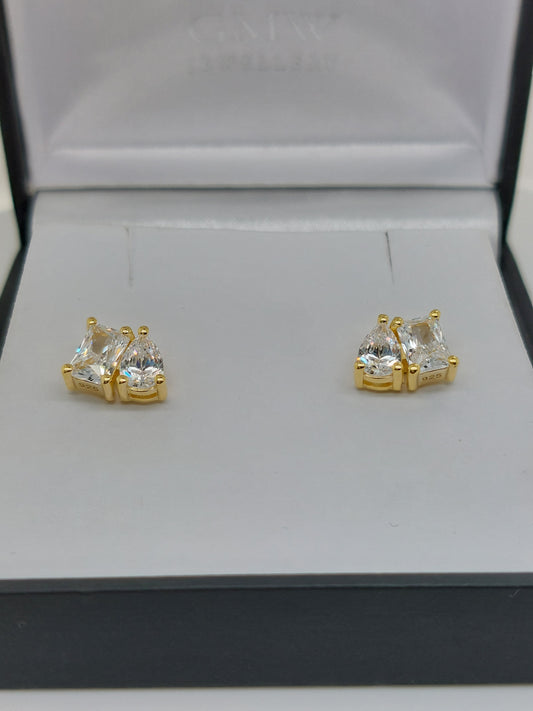 Yellow Pear & Emerald Stud