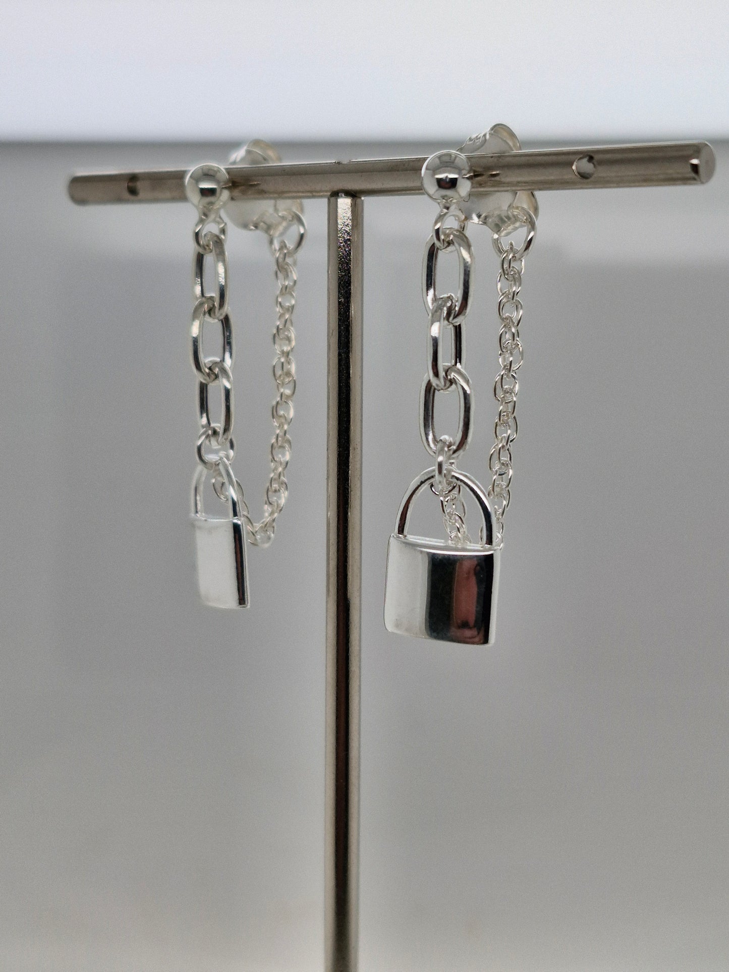 Silver Love Lock Chain Earrings