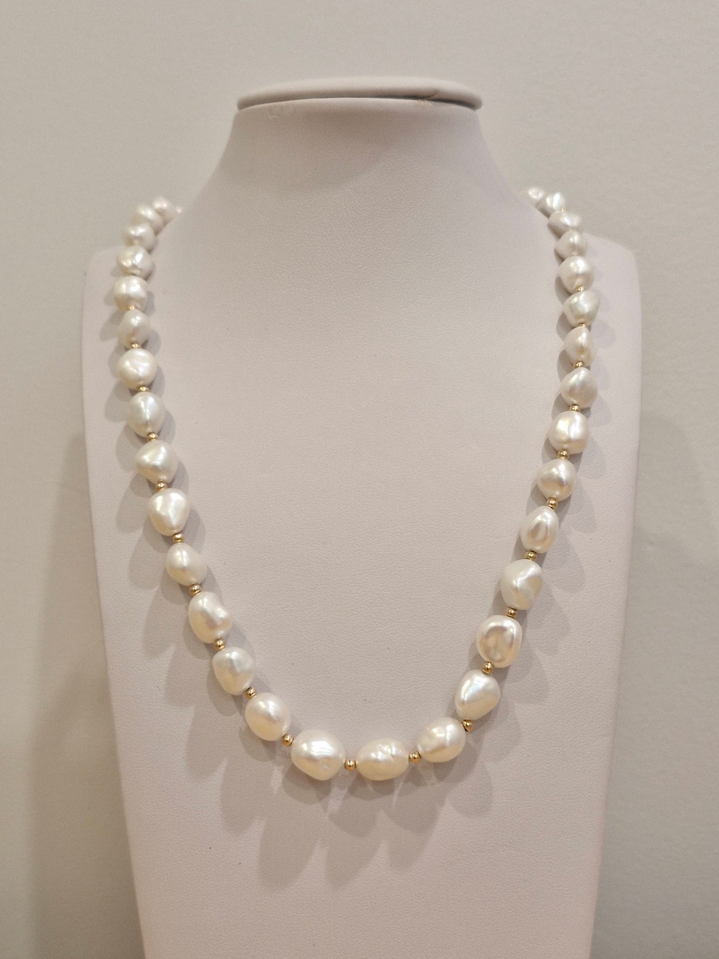 Keshi Pearl & Gold Ball Necklace