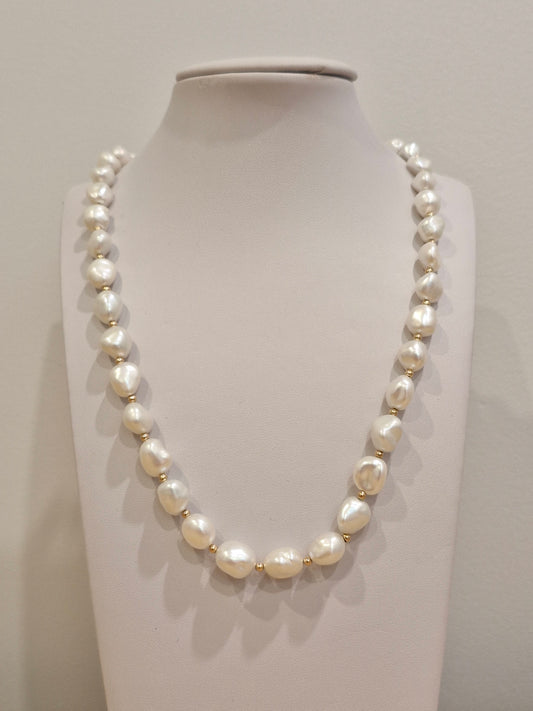 Keshi Pearl & Gold Ball Necklace