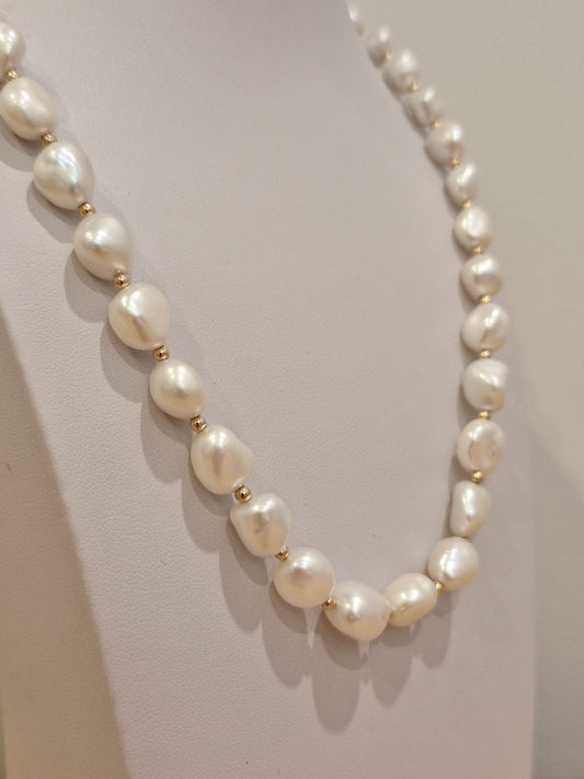 Keshi Pearl & Gold Ball Necklace