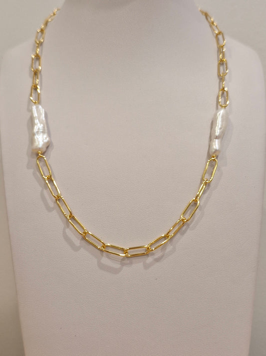 Gold Plated Baroque Pearl Necklace
