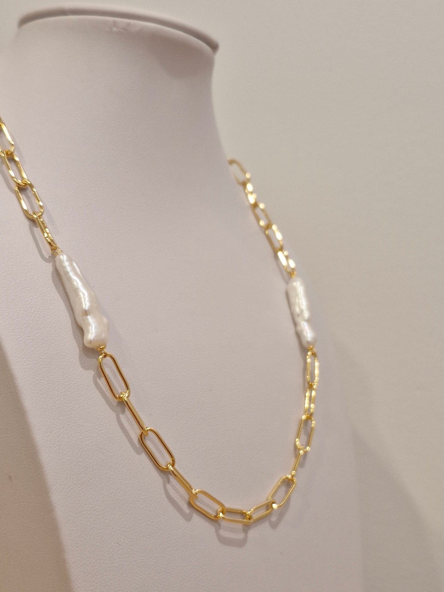Gold Plated Baroque Pearl Necklace