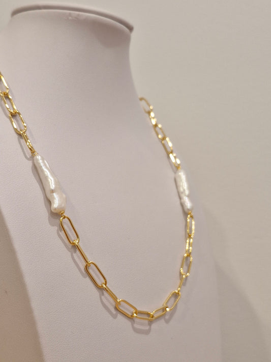 Gold Plated Baroque Pearl Necklace