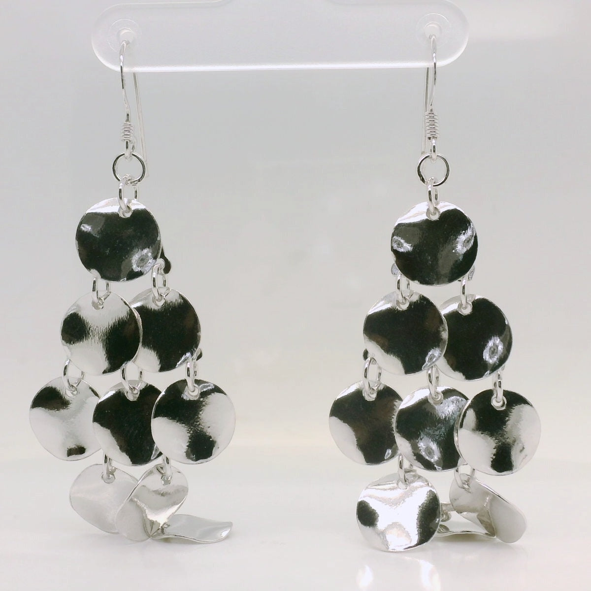 Silver Multi Disk Drop Earrings