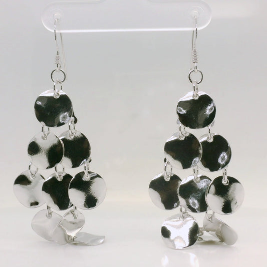 Silver Multi Disk Drop Earrings