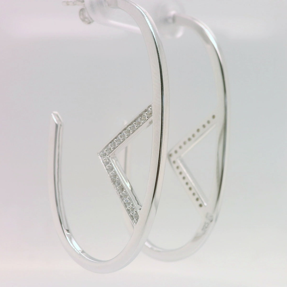 Silver Oval Triangle CZ Studs