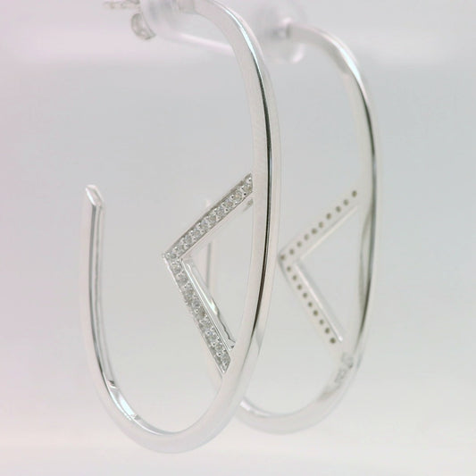 Silver Oval Triangle CZ Studs