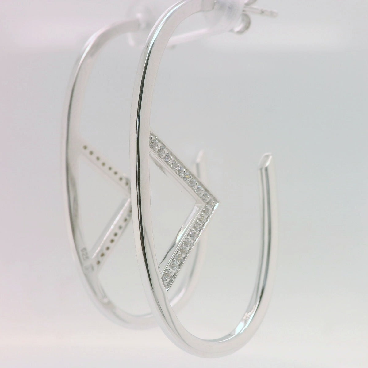 Silver Oval Triangle CZ Studs