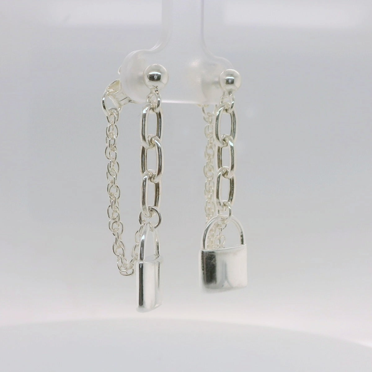 Silver Love Lock Chain Earrings