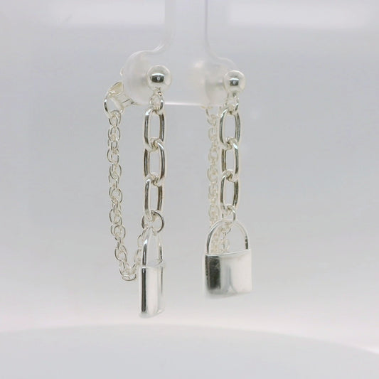 Silver Love Lock Chain Earrings