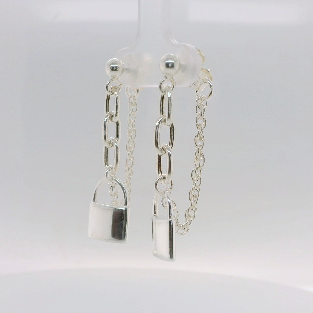 Silver Love Lock Chain Earrings