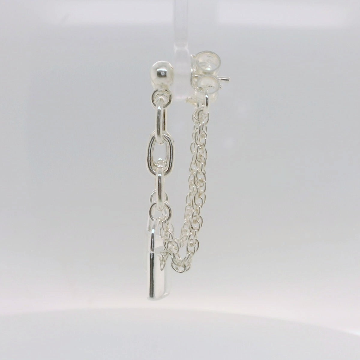 Silver Love Lock Chain Earrings