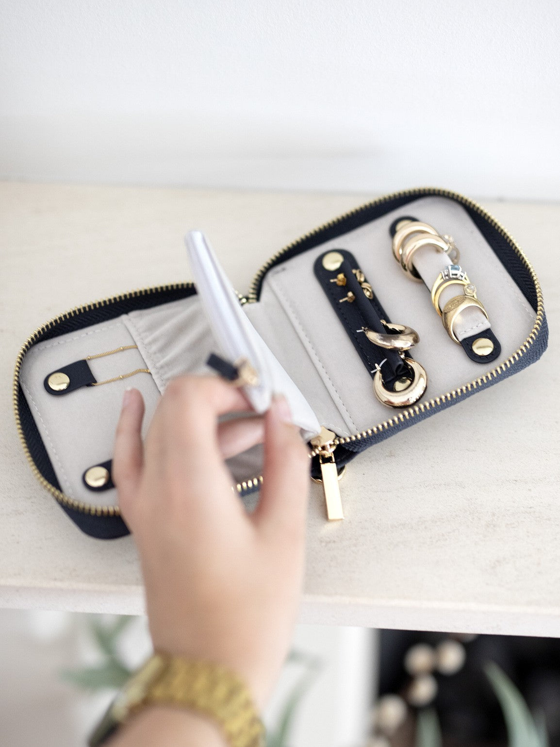 Stackers Navy Compact Travel Jewellery Wallet