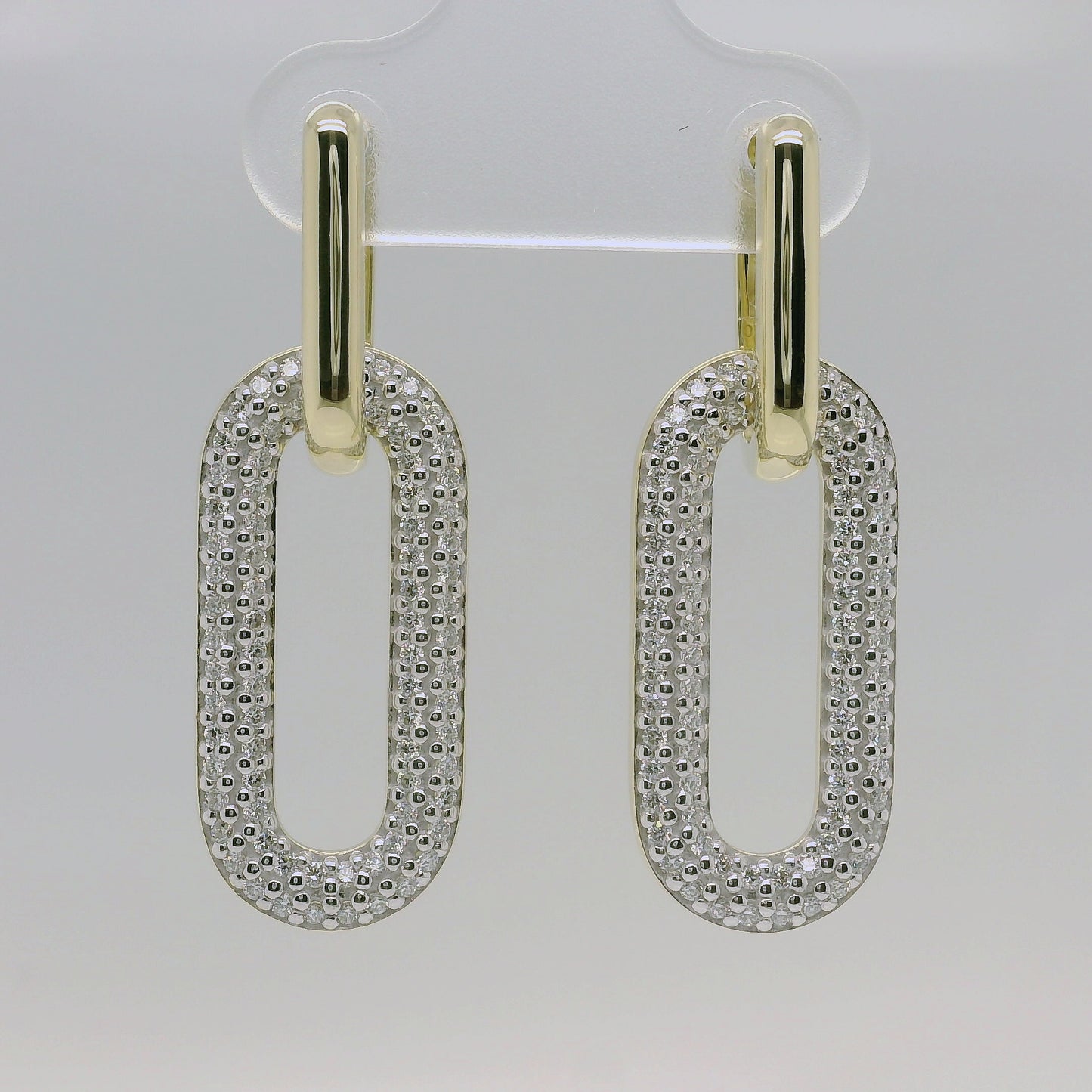 9ct Yellow Gold Diamond Set Oval Drop Earrings