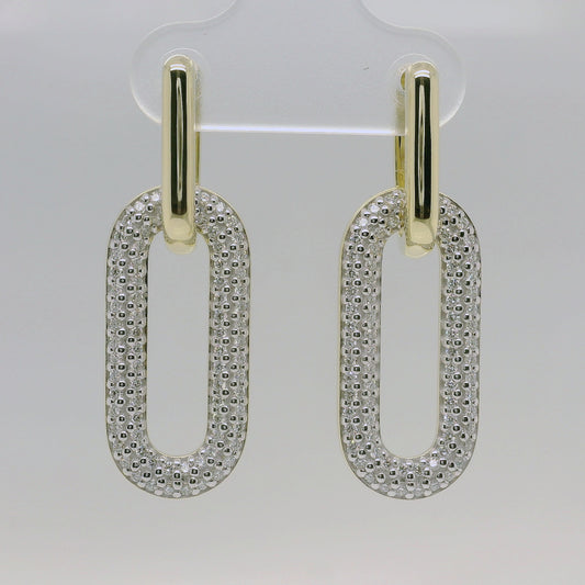 9ct Yellow Gold Diamond Set Oval Drop Earrings