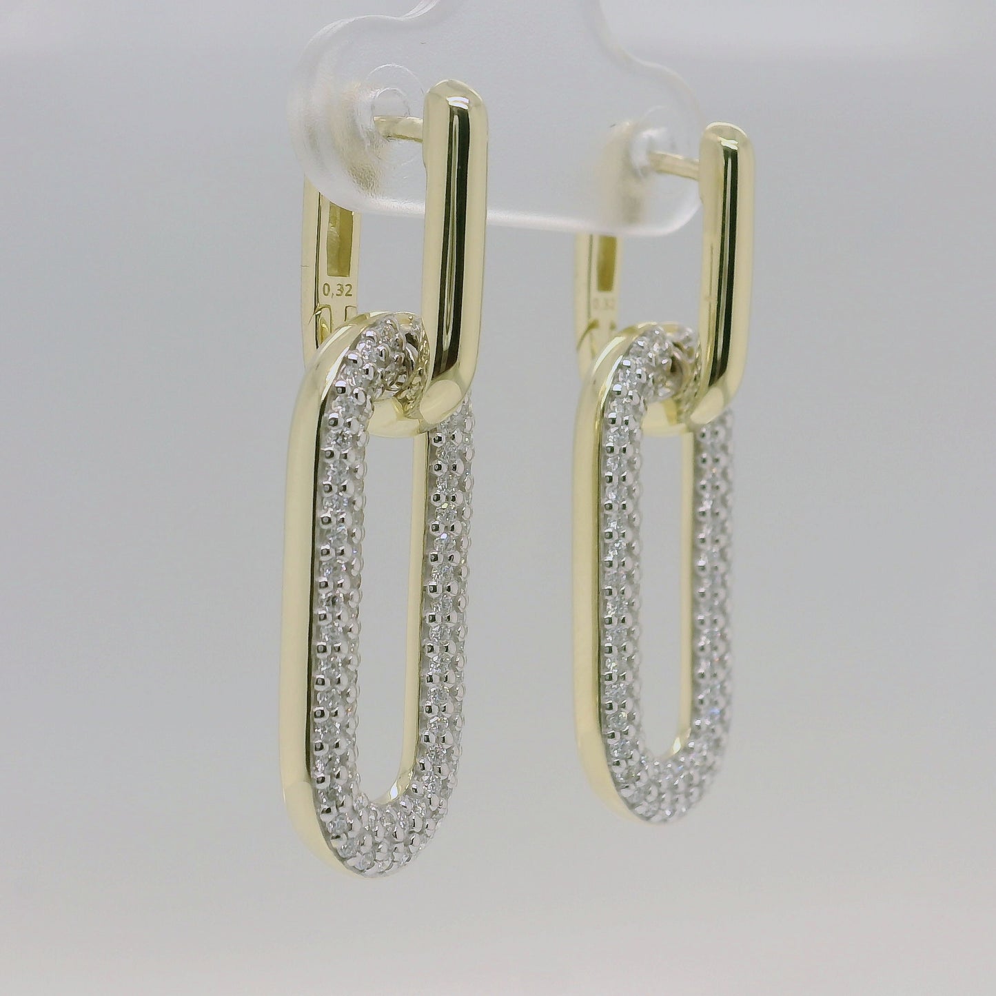 9ct Yellow Gold Diamond Set Oval Drop Earrings