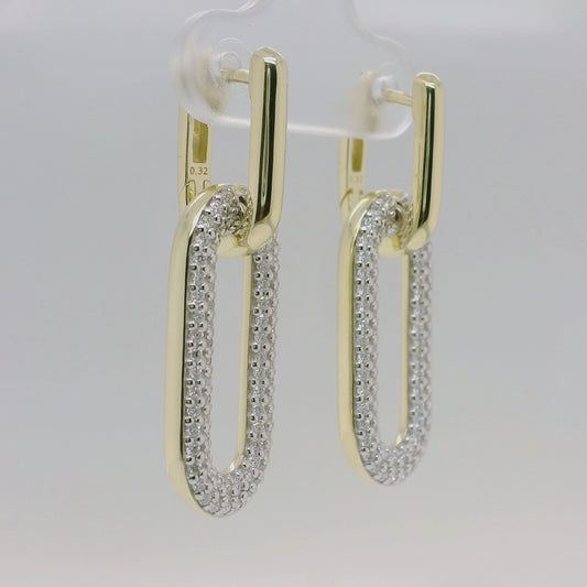 9ct Yellow Gold Diamond Set Oval Drop Earrings