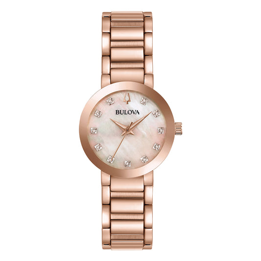 Bulova Ladies Rose Tone Diamond Watch