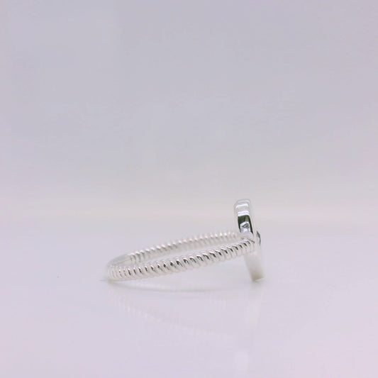 Silver Twisted Heart Sapphire Signet Ring