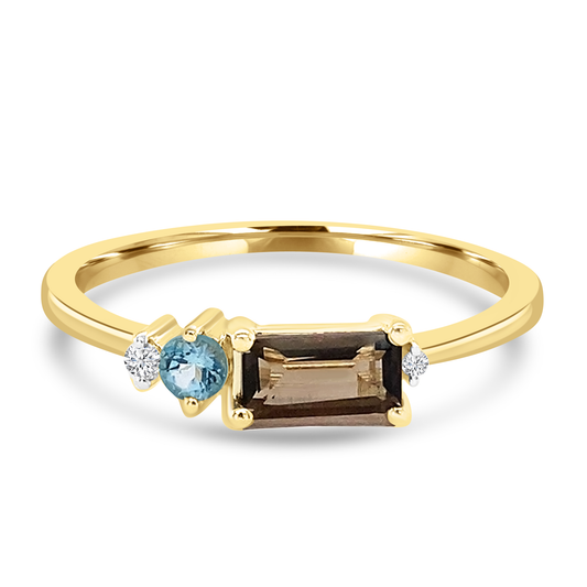 Smokey Quartz, Blue Topaz & Diamond Dress Ring