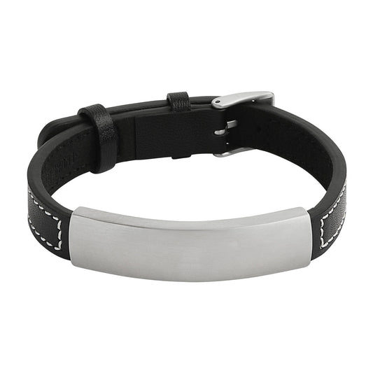 Memento Men's Leather Buckle Identity Bracelet