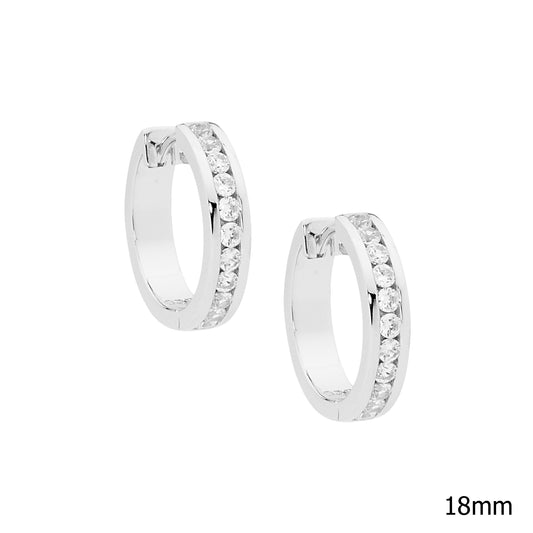 Silver Channel Set Huggies