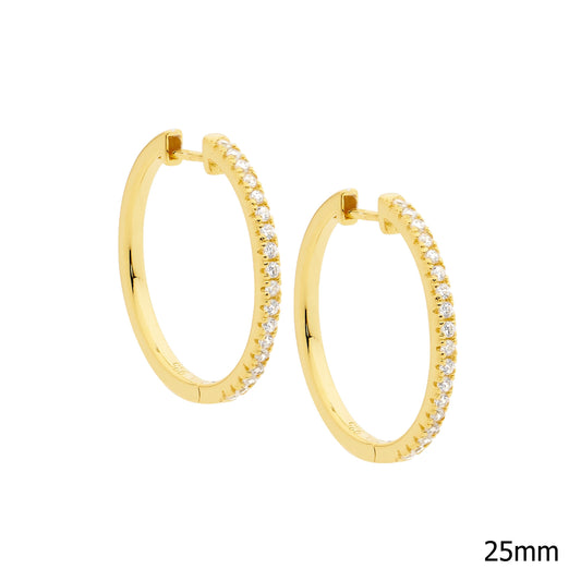 Yellow CZ Set Huggie Earrings - 25mm