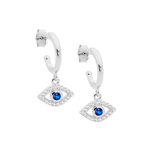 Silver Eye Drop Stud Earrings
