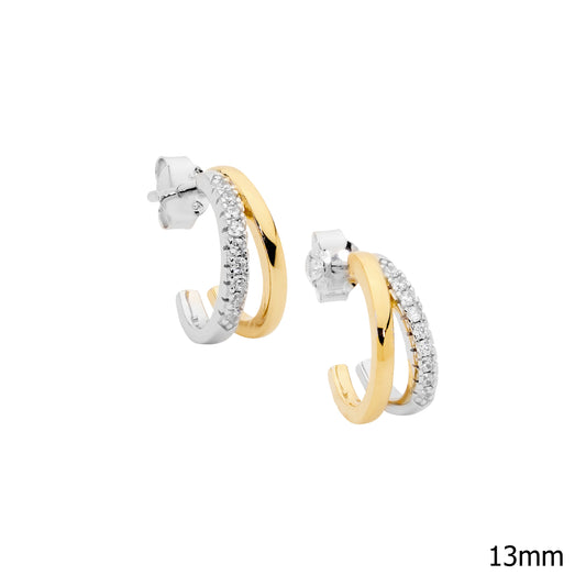 Silver & Yellow Split CZ Hoops
