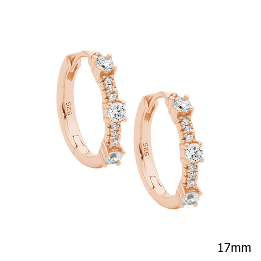 Rose Raised CZ Huggie Earrings