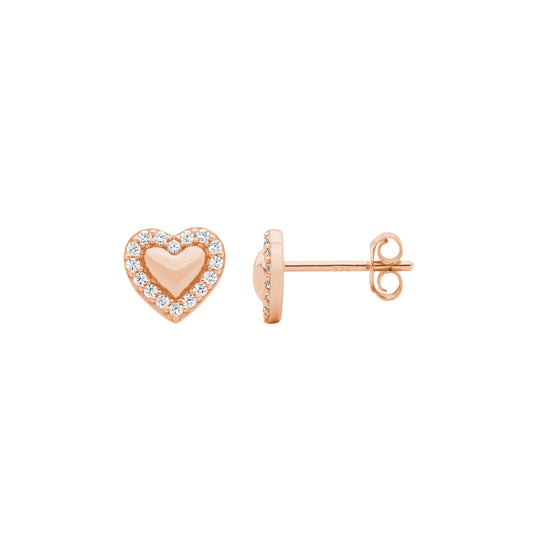 Rose Heart CZ Surround Stud Earring