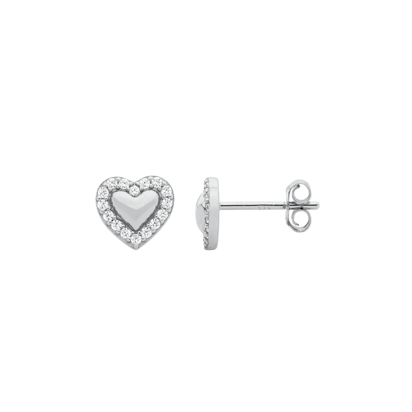 Silver Heart CZ Surround Stud Earring