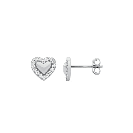 Silver Heart CZ Surround Stud Earring