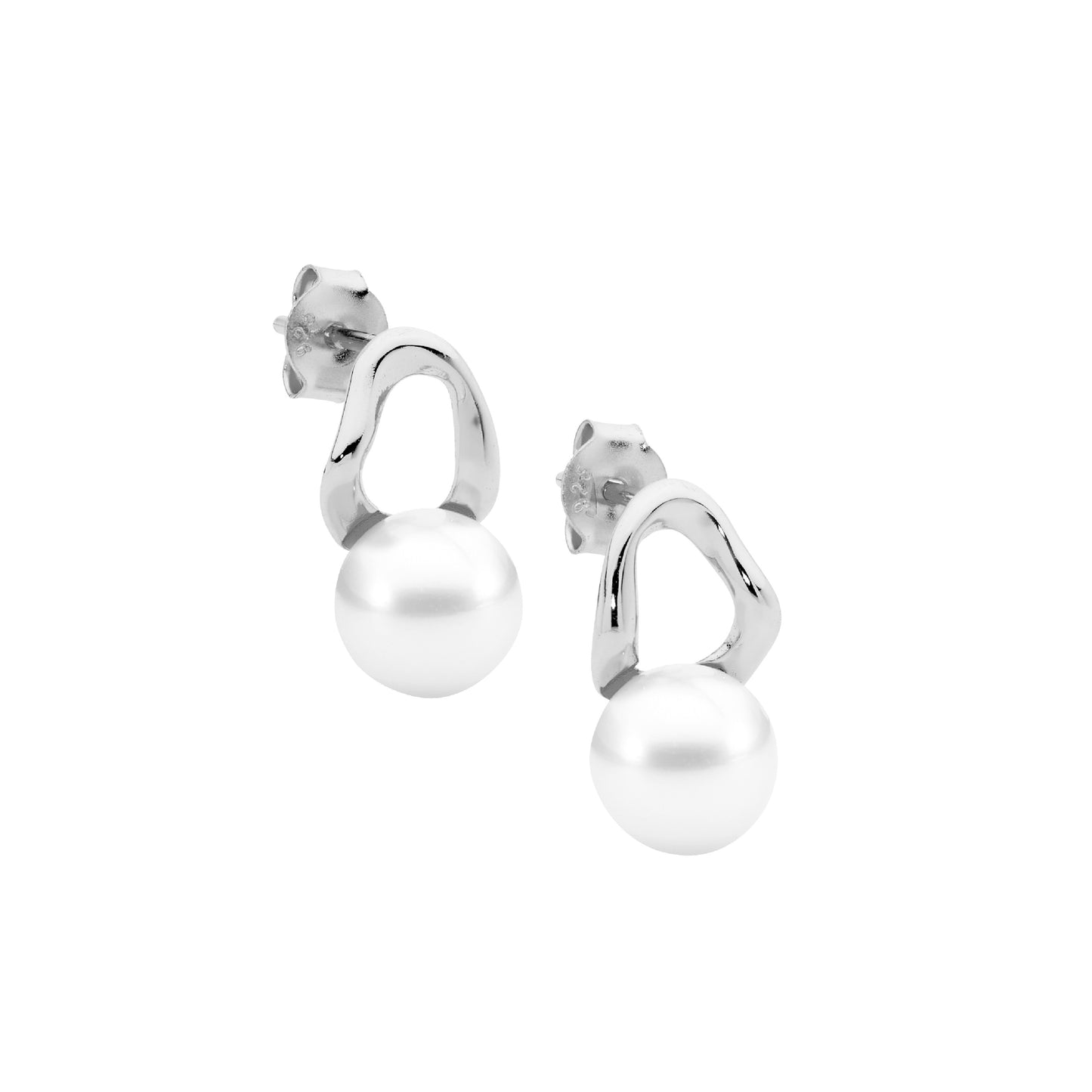 Silver Open Wave Pearl Earrings