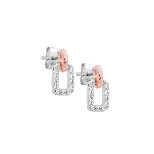 Sterling Silver Rose Gold Plated Cubic Zirconia Drop Earrings