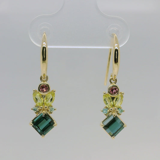 9ct Yellow Gold Multi-Coloured Tourmaline Drop Earrings