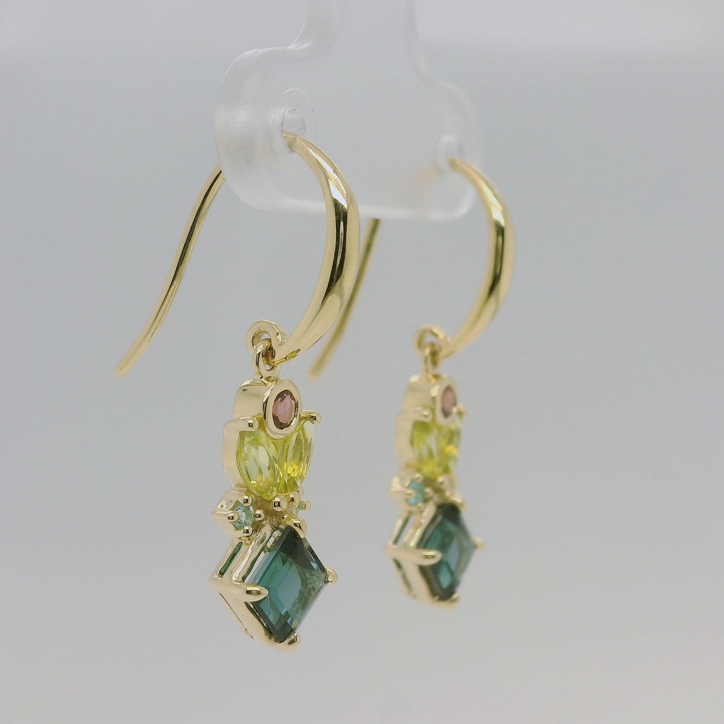9ct Yellow Gold Multi-Coloured Tourmaline Drop Earrings