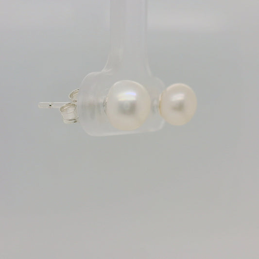 Sterling Silver Freshwater Button Pearl Stud Earrings – 6–6.5mm