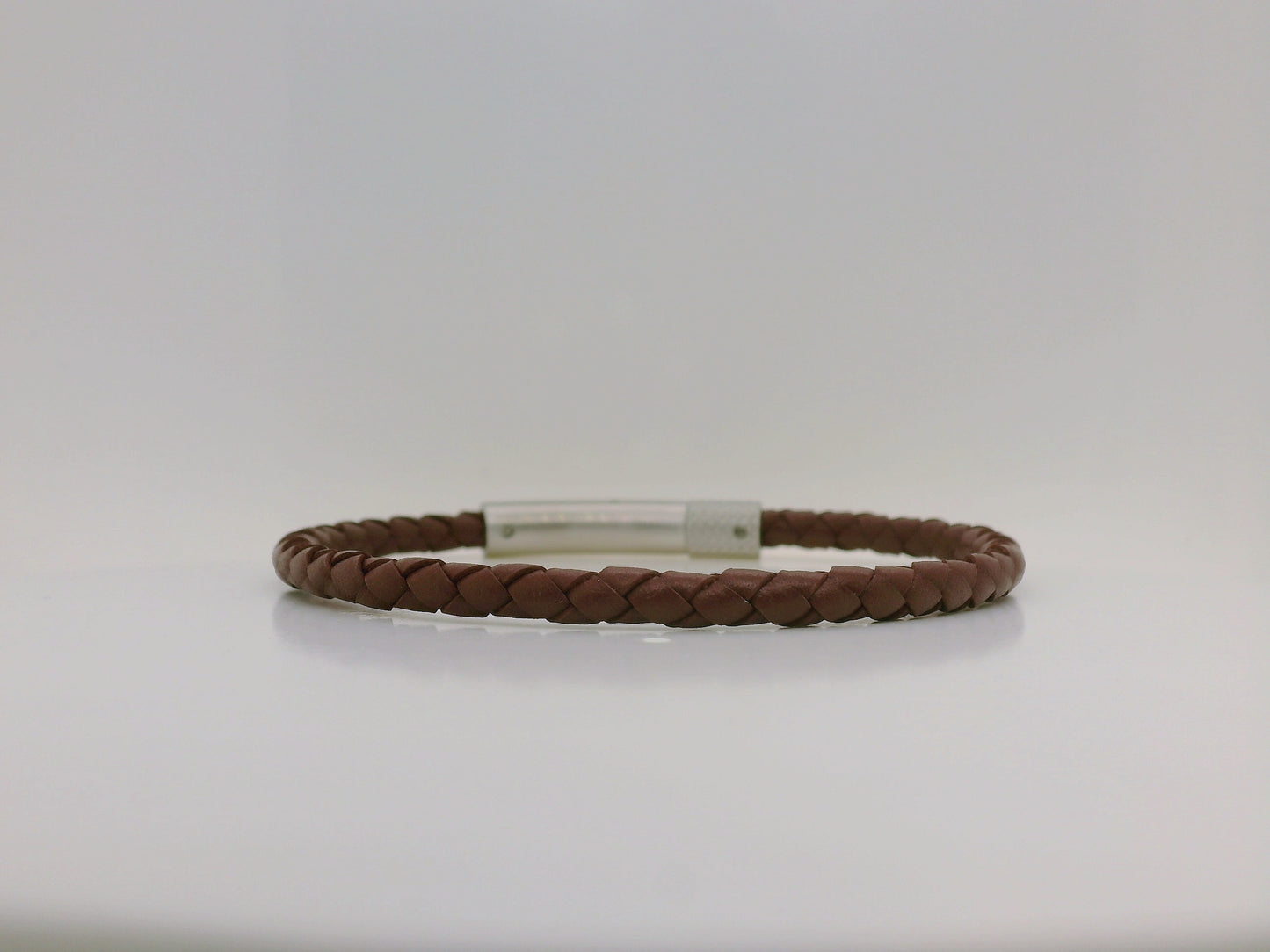 Gent's Reddish Brown Braided Leather Bracelet