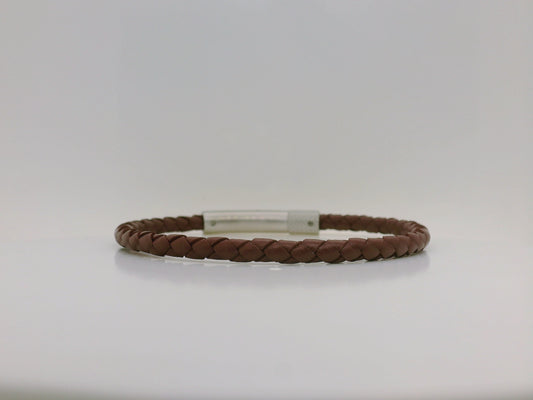 Gent's Reddish Brown Braided Leather Bracelet