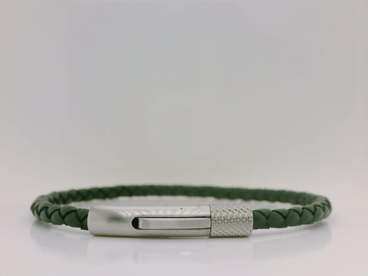 Gent's Green Braided Leather Bracelet
