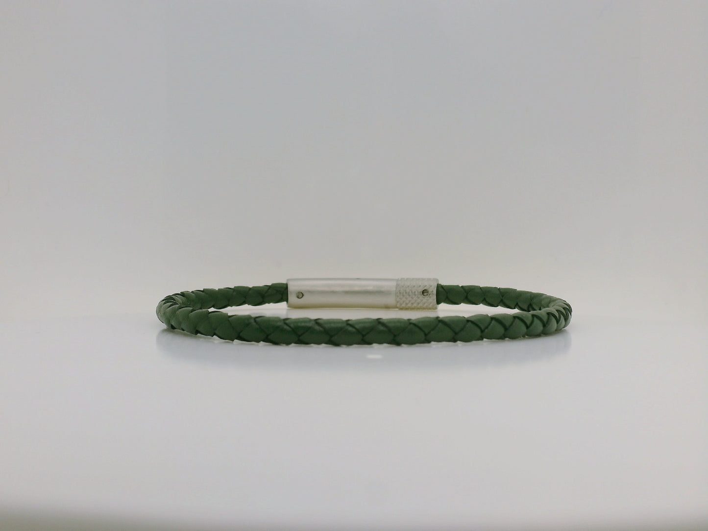 Gent's Green Braided Leather Bracelet